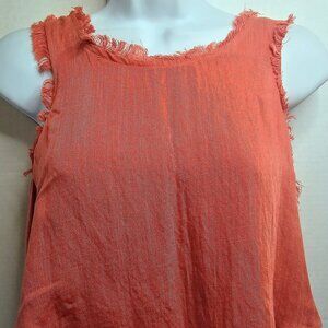 NWT ALTAR'D STATE CROP TANK  DEEP CORAL GAUZE DOUBLE LAYER FRAY EDGE SZ SM